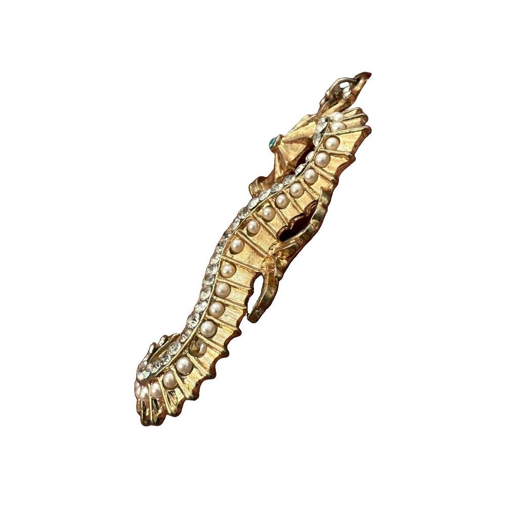 Vintage Seahorse Pendant Gold Hattie Carnegie Pearl Beads Blue Rhinestone MCM - Picture 7 of 9